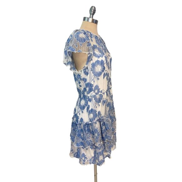 ML MONIQUE LHUILLIER Floral Print Lace Mini Dress Size 14 Fits 12 NWT - Picture 3 of 7